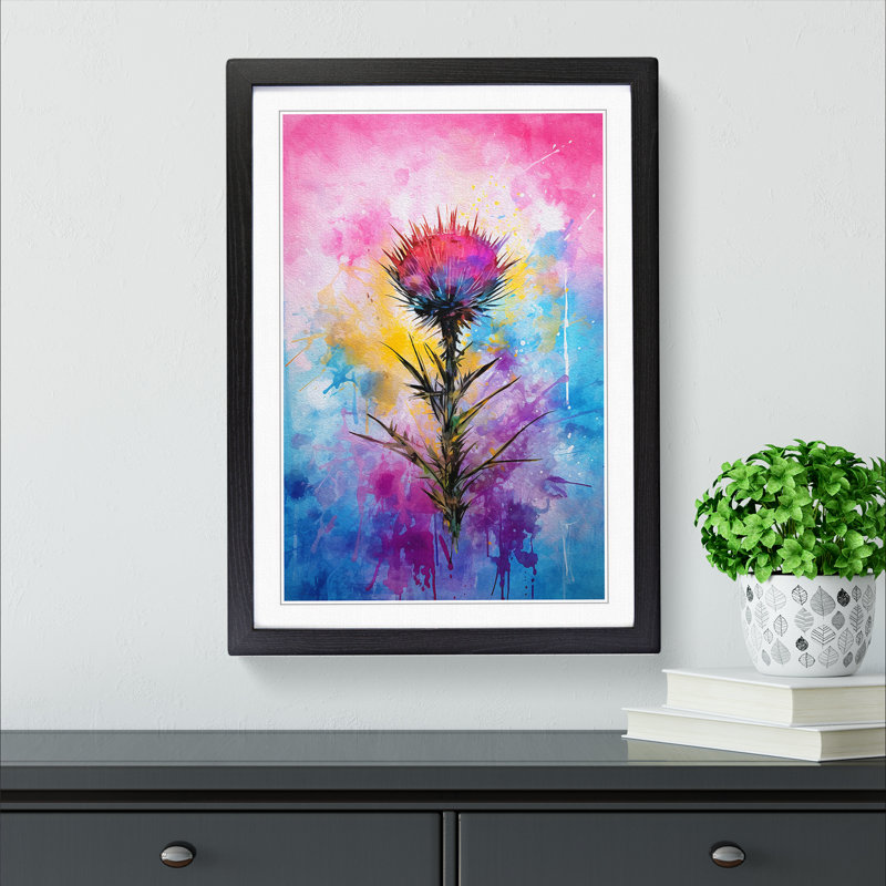 Thistle Abstract - Single Picture Frame Print on Wood, Black Framed, 34cm H x 25cm W