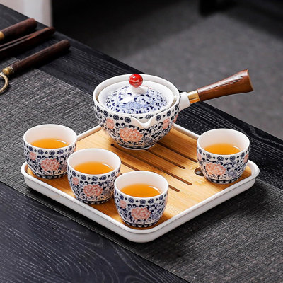 Chinese Gongfu Tea Set With 360° Rotating Teapot And Infuser, Portable Ceramic Tea Maker Set With Leather Travel Bag For Home, Office, And Outdoor Use