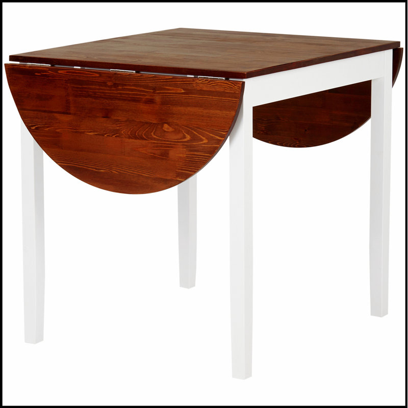 Solid Wood Folding Kitchen Table with Drop Leaf for Small Spaces, Durable and Space-Saving Design, White/Brown