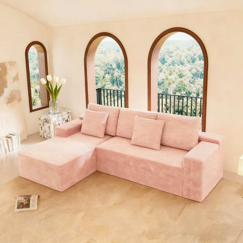 Canapé modulaire en velours côtelé rose - sans assemblage