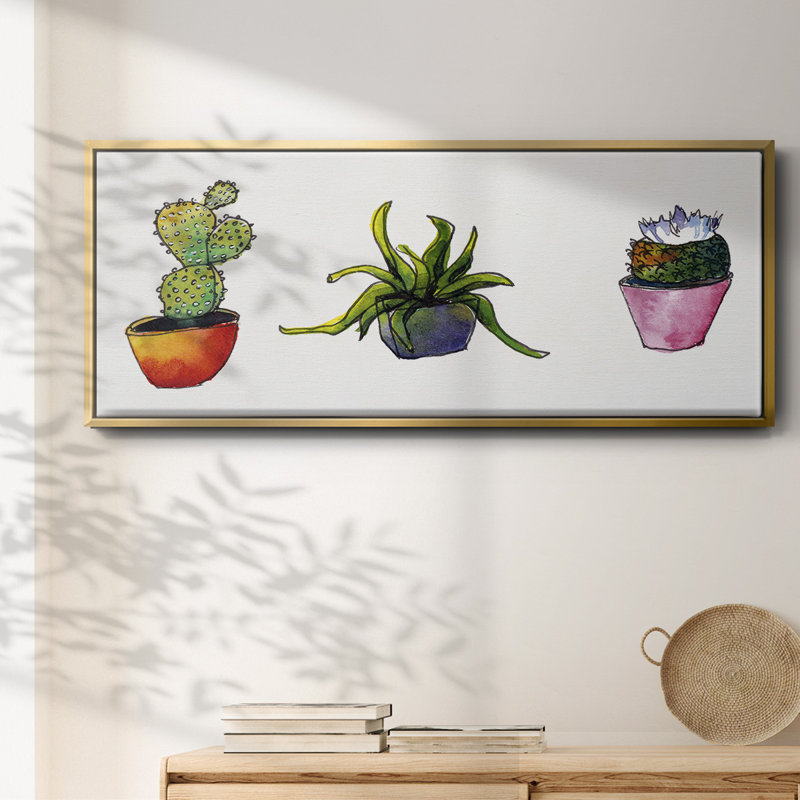 Vibing Succulents I- Framed Canvas, 8" H x 20" W