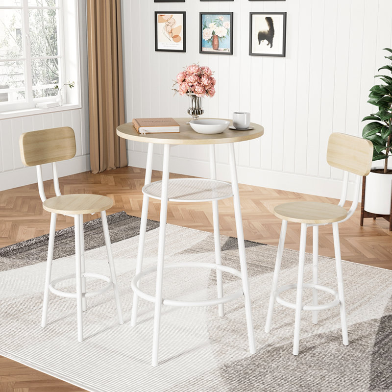 Table de bar, équipée de 2 tabourets de bar, avec dossier et cloison