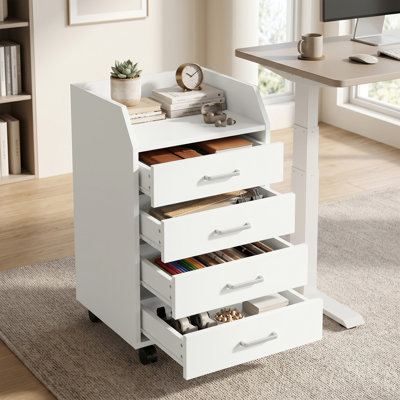 4-Drawer File Cabinet with Lockable Wheels, White