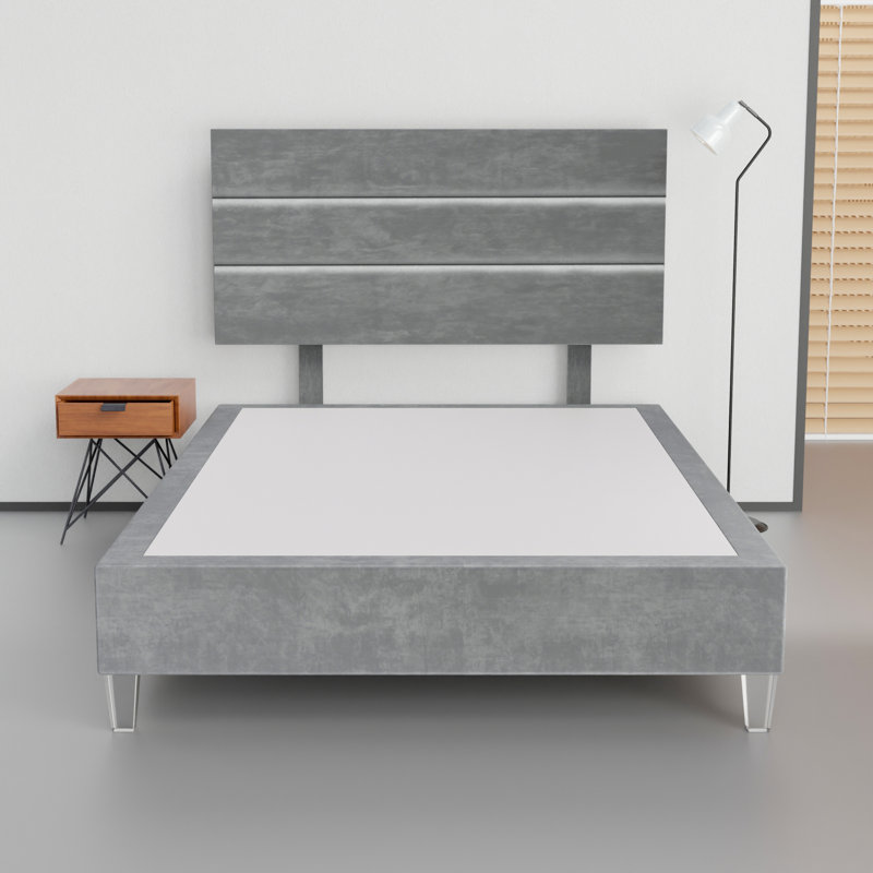 Lit plateforme tapissier Alisander, Double TG, Gris