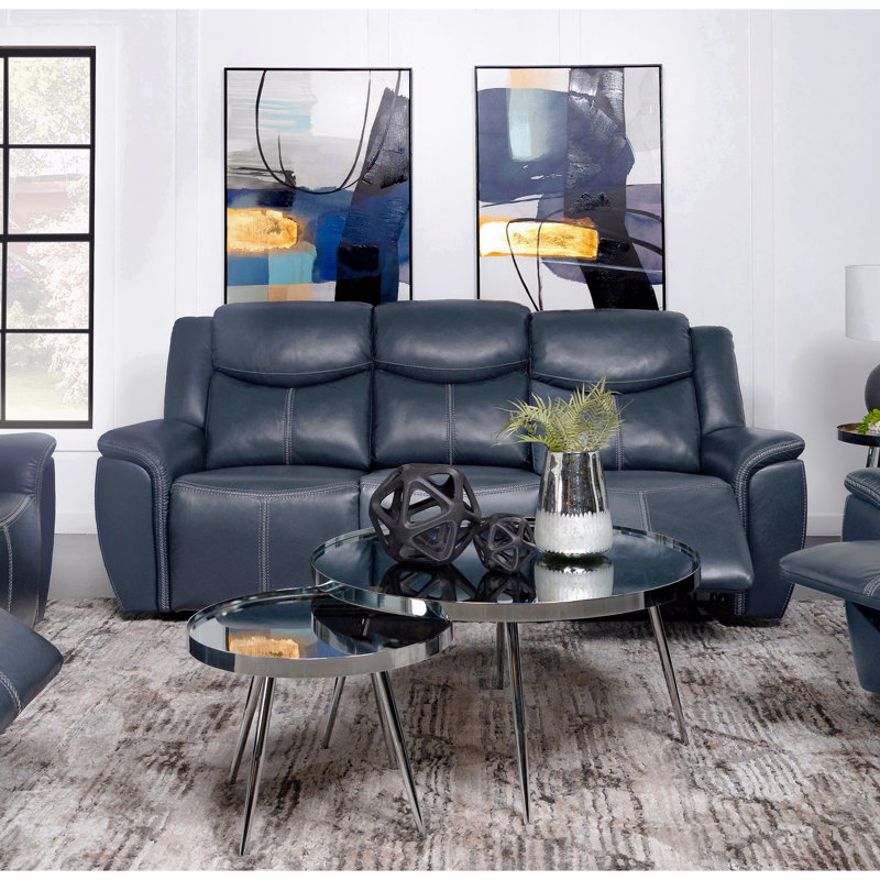 Stanwicke Blue Motion Reclining Sofa with Drop Down Table