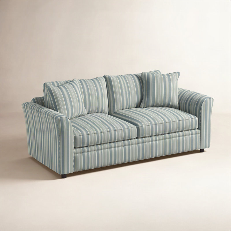 Northfield Sofa Bed, Green and Blue Stripe; 0252-54, Gel Memory Foam Mattress