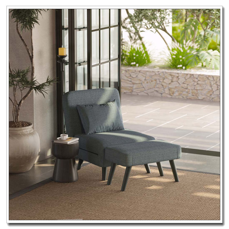 Chaise longue convertible avec dossier, repose-pieds et coussin réglables, Gris