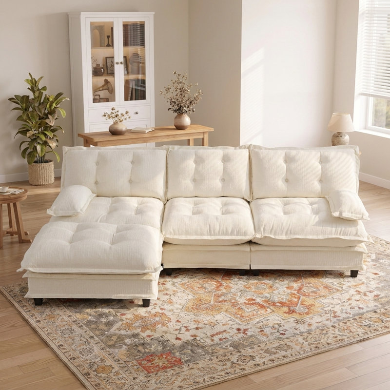 Canapé modulaire 107 po, siège profond moderne avec coussins en treillis 107 po, Beige