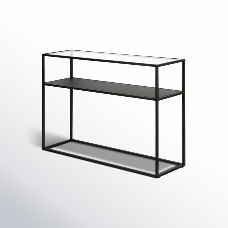 Duran 42'' Black Metal and Glass Console Table with Storage