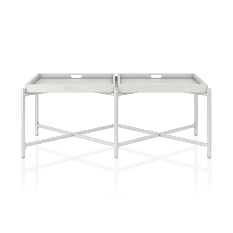 White Metal and Wood Dual Tray Coffee Table
