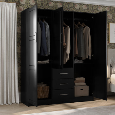 Armoire-penderie 100% bois massif avec tiroirs et tablettes réglables Bassam