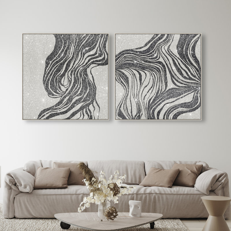Emotional Set Canvas Abstract Print by Oliver Gal, Black Frame, 12 x 12, 41"H x 41"W, Silver Floater Frame