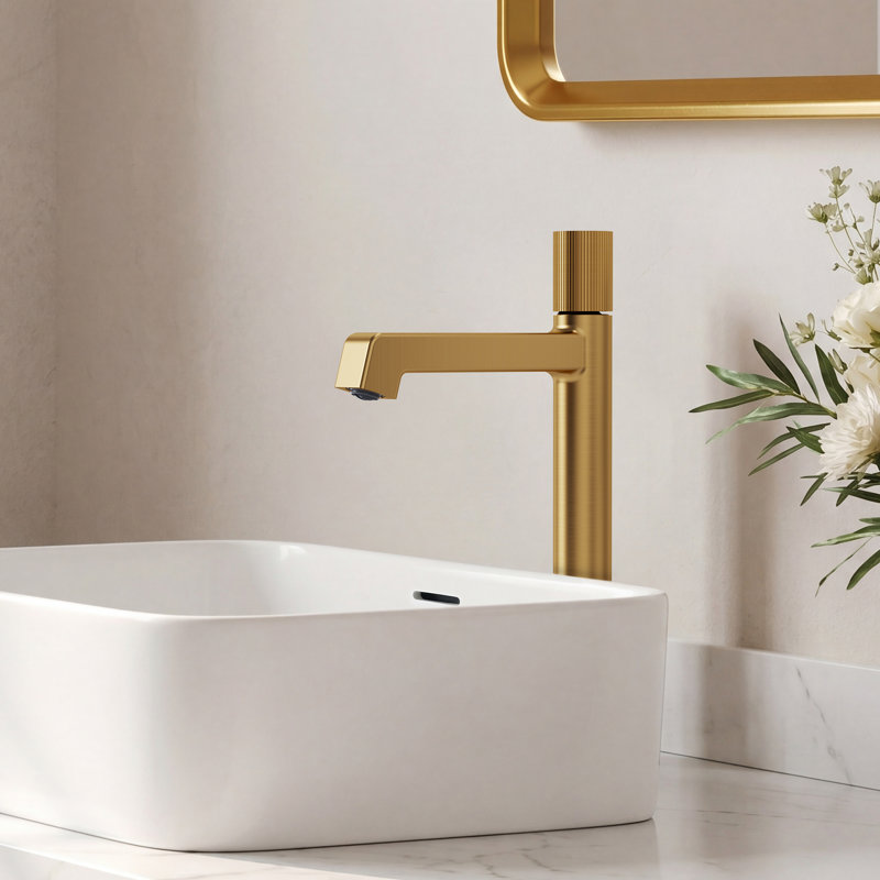 Single Hole Vessel Bathroom Faucet, Single Handle Vessel Bathroom Sink Faucet with Drain Assembly, Brushed Gold