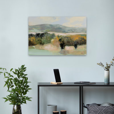 Aqua And Black Distant Mountain Art