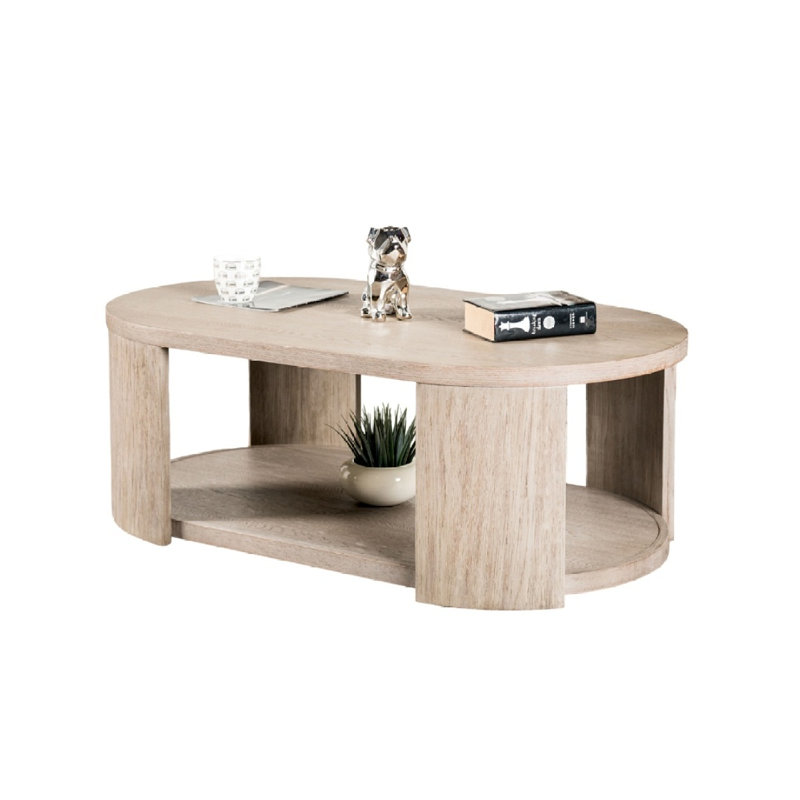 Table basse ovale de style moderne avec roulettes en bois d'hévéa