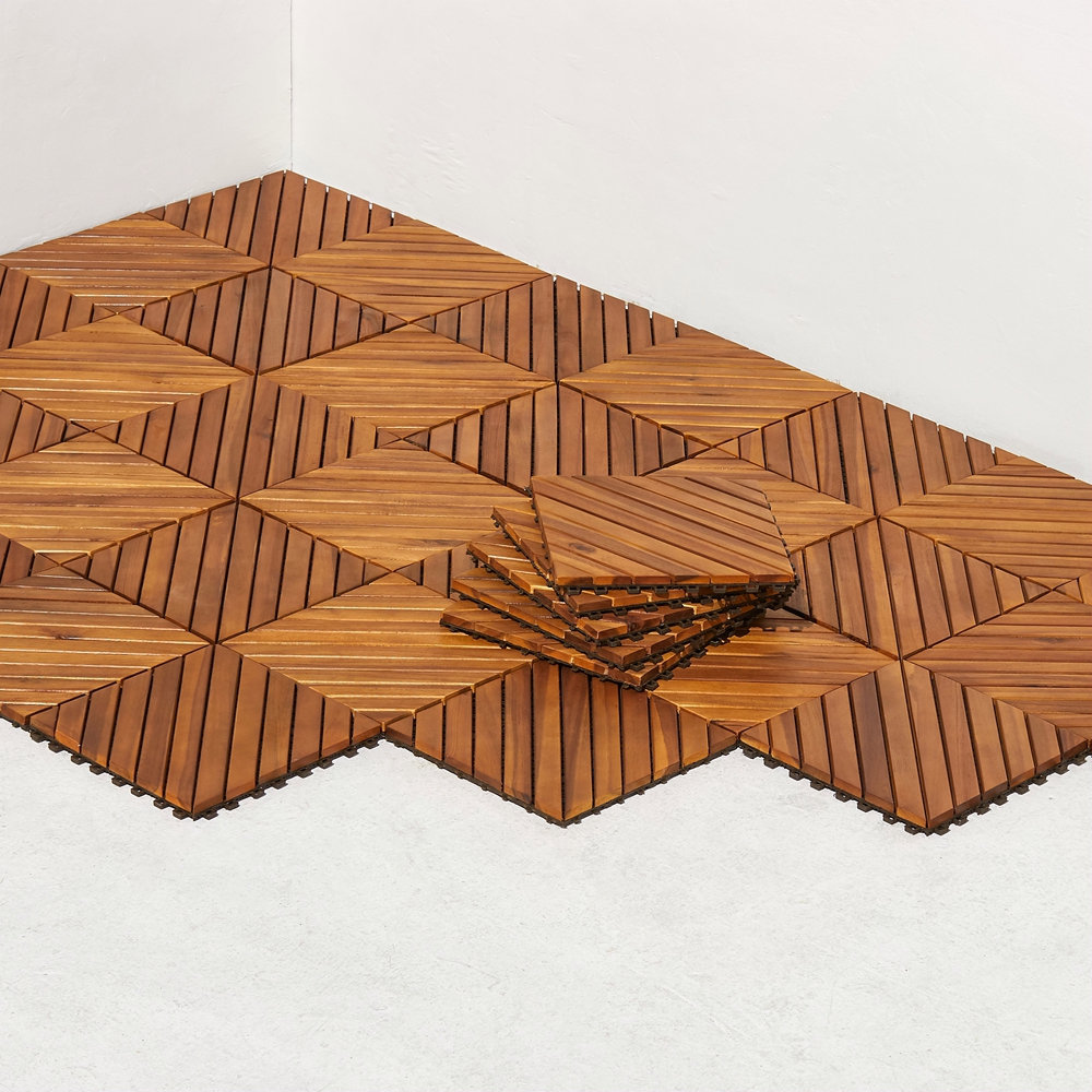 junzc Dashiell 12-Diagonal Slat Acacia Interlocking Deck Tile (Set Of ...