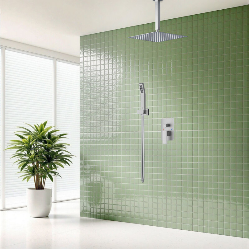 10 In Rainfall Shower System - Ceiling Mount, Rain Shower Heads With Handheld Spray, Thermostatic Shower Faucet Set Complete Shower Trim Kit With Rough-in Valve