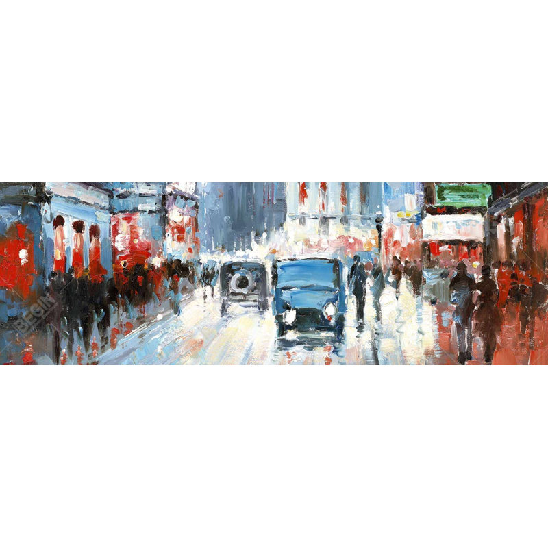 «Abstract Red and Blue City» sur toile, H 20 po x l 60 po