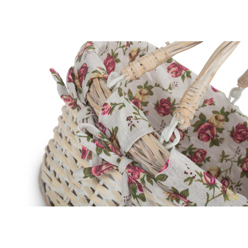 Wicker Swing Handle Shopping Basket with Garden Rose Lining, 18cm H x 33cm W x 28cm D