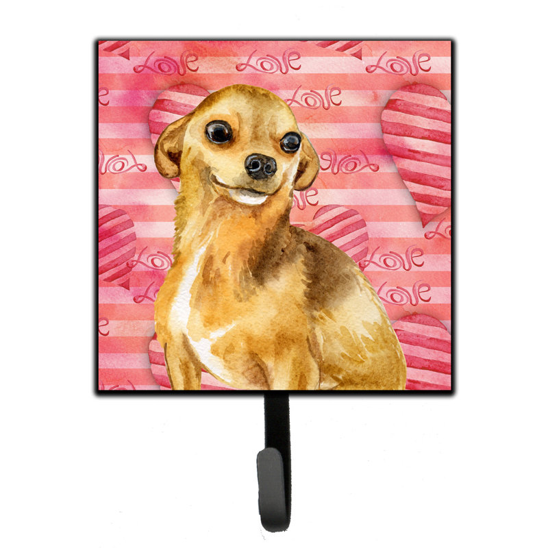 Saadet Metal Wall Organizer with Key Hooks, Pink/Brown, Chihuahua