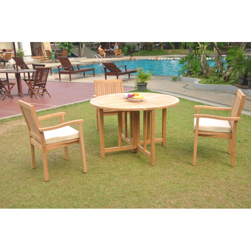 Mashburn 6 - Person Teak Wood Patio Dining Set with Round Table, 52" L x 52" W x 30.5" H, 3