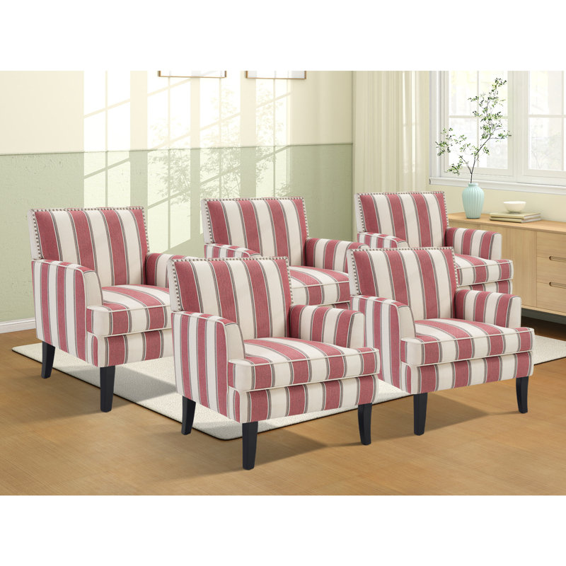 Chaise d'appoint de salon moderne rembourrée de 29,1 po de largeur avec pieds en bois massif, Blanc/rouge, 5