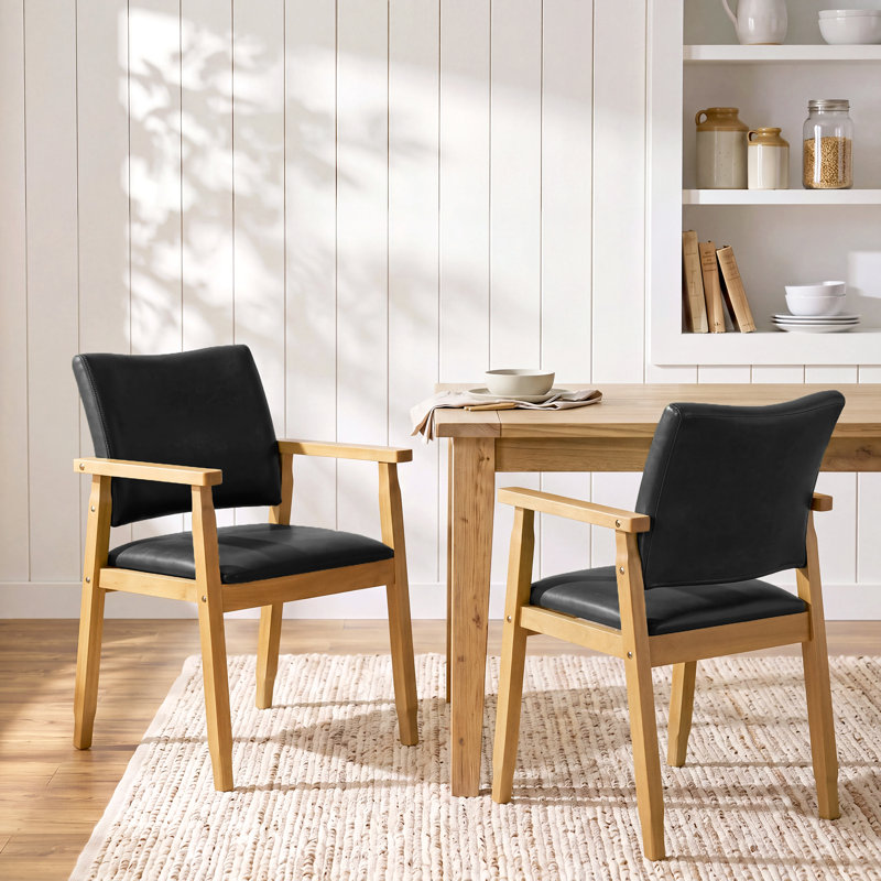 Artell 18.5" H Faux Leather Upholstered Dining Chair with Solid Wood Frame, Set of 2, Black PU