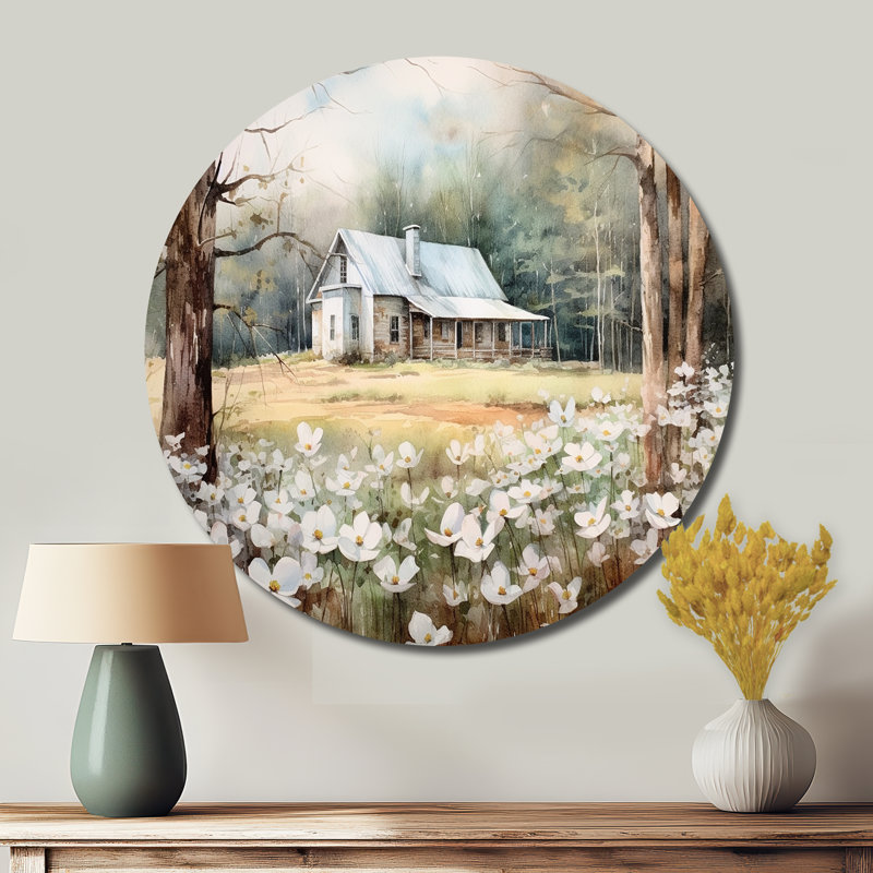 Art floral rond en métal, H 16 po x l 16 po