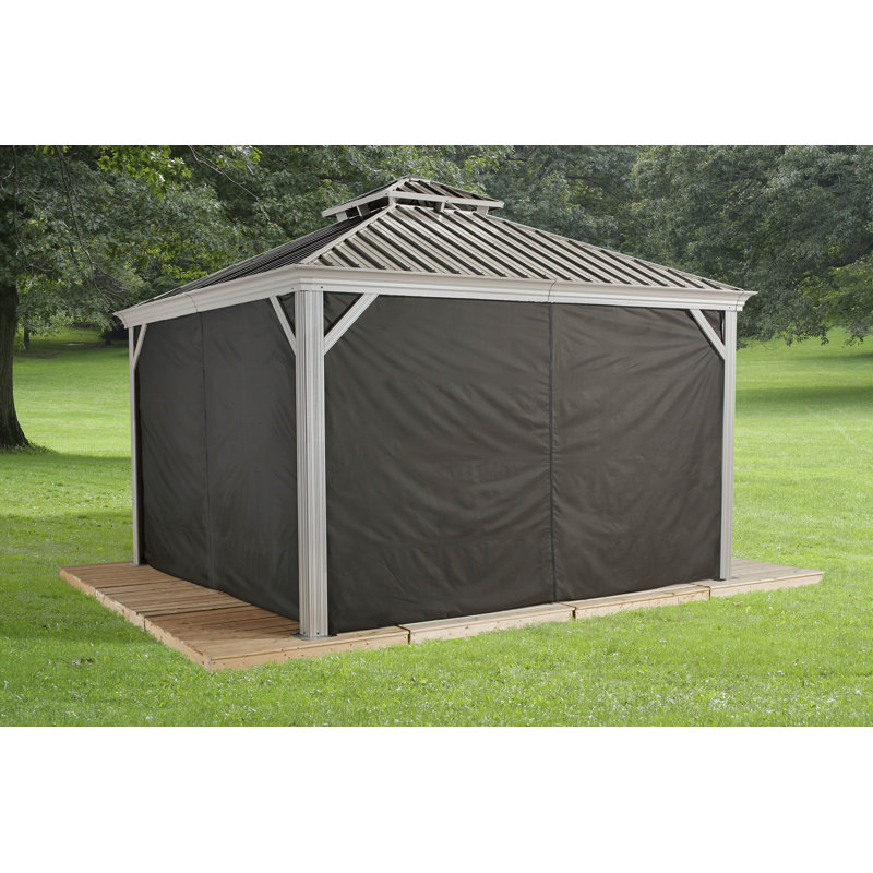 Sojag Monaco Gazebo Rustproof Aluminum Frame Double Roof Sun Shelter with Curtain Set and Mosquito Netting Included, Champagne