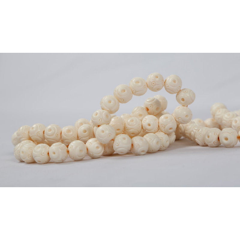 Lily's Living White Bone Decorative Bead With Carving, 27 Inch Long