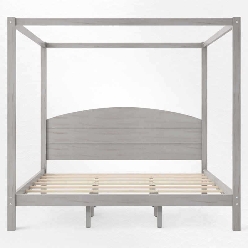 King Size Wood Canopy Bed, Gray