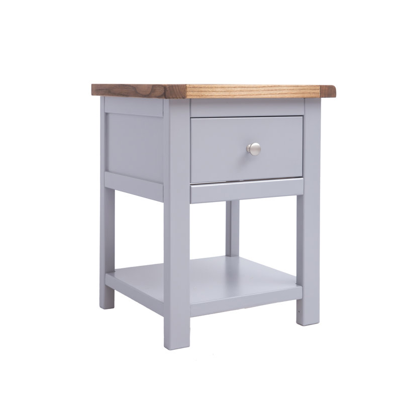 Michie 45cm W Solid + Manufactured Wood Bedside Table, Dark Grey/Silver