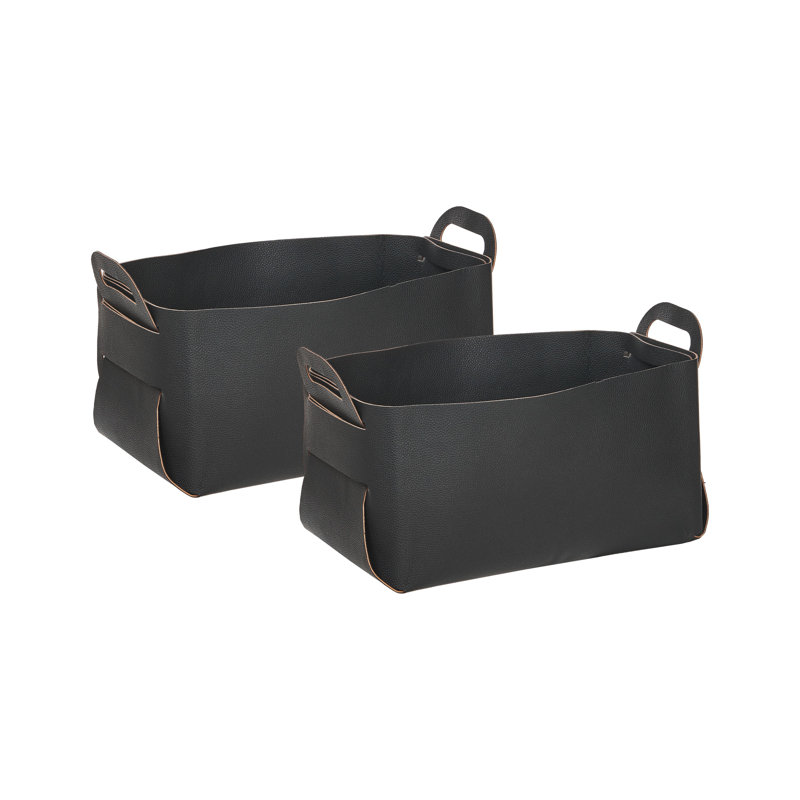 17 Stories NUZI Faux Leather Decorative Basket, Black