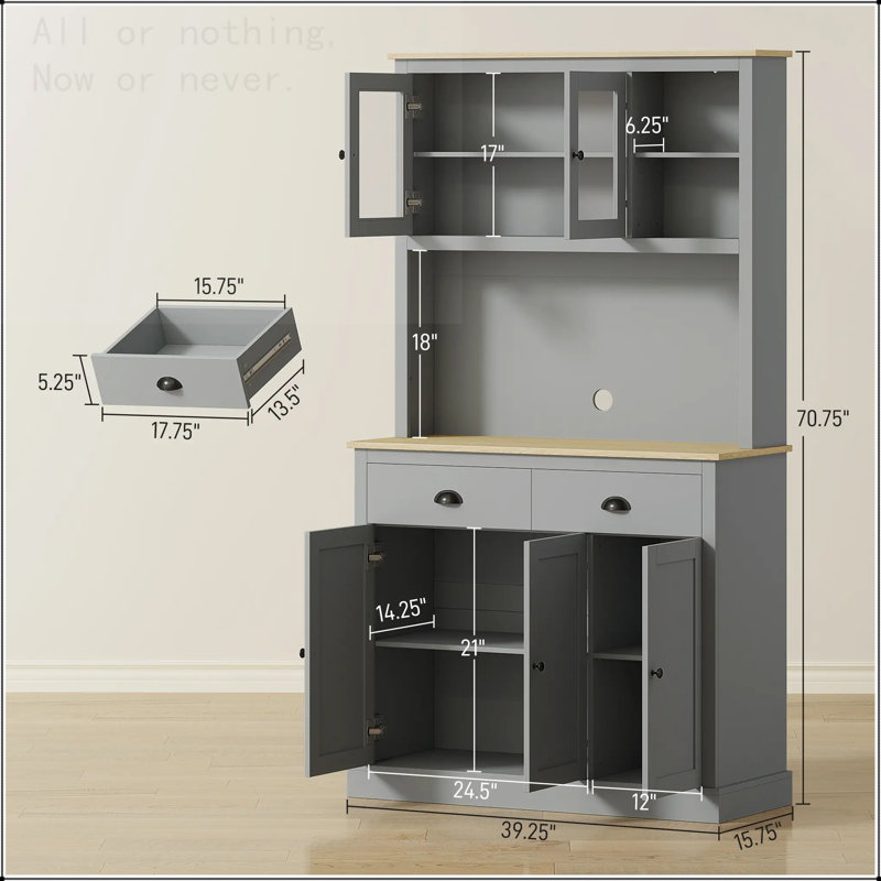 Garde-manger de 71 po de hauteur avec porte vitrée et tablettes réglables