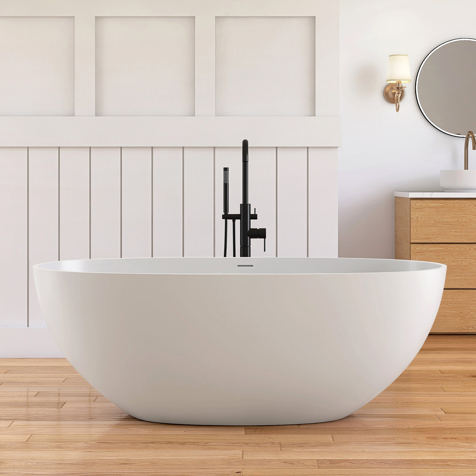 Forma 61" Solid Surface Soaking Bathtub, Light Gray