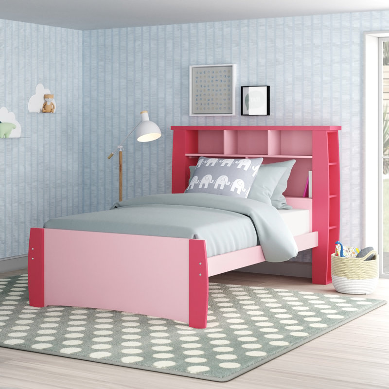 Lit plateforme avec bibliothèque Amabilia, Double, Rose
