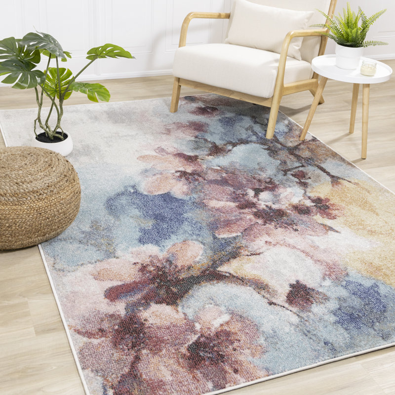 Tapis à motif floral 5 pi 3 po x 7 pi 7 po Solenne, Rectangle 6 pi 7 po x 9 pi 6 po