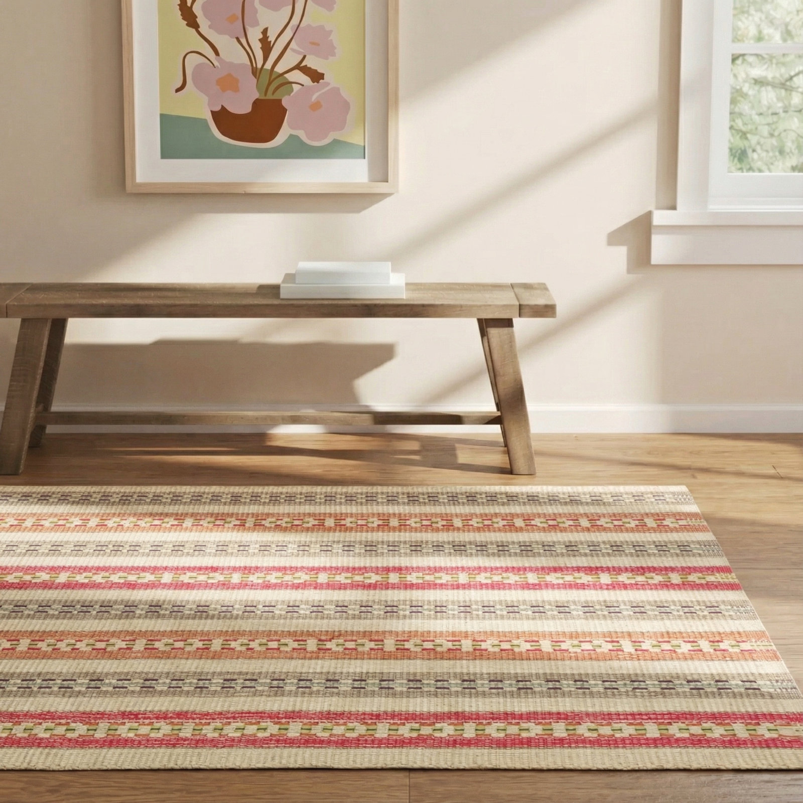 Long Slade Spice Flatweave Striped Cotton Rug, Rectangle 5' x 8'