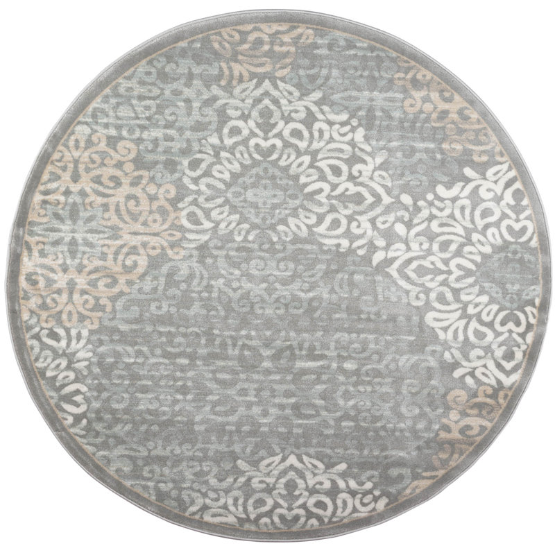  Ackermanville Modern Traditional Distressed Gray Area Rug, Round 5'3"