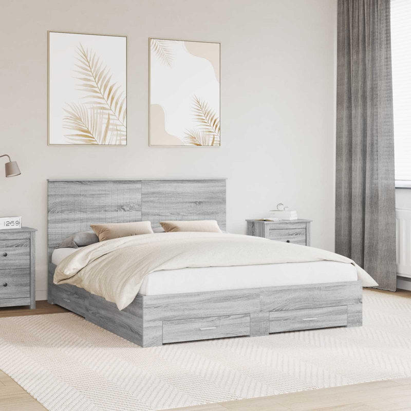 Bed, Grey Sonoma, European Kingsize (160 x 200 cm)