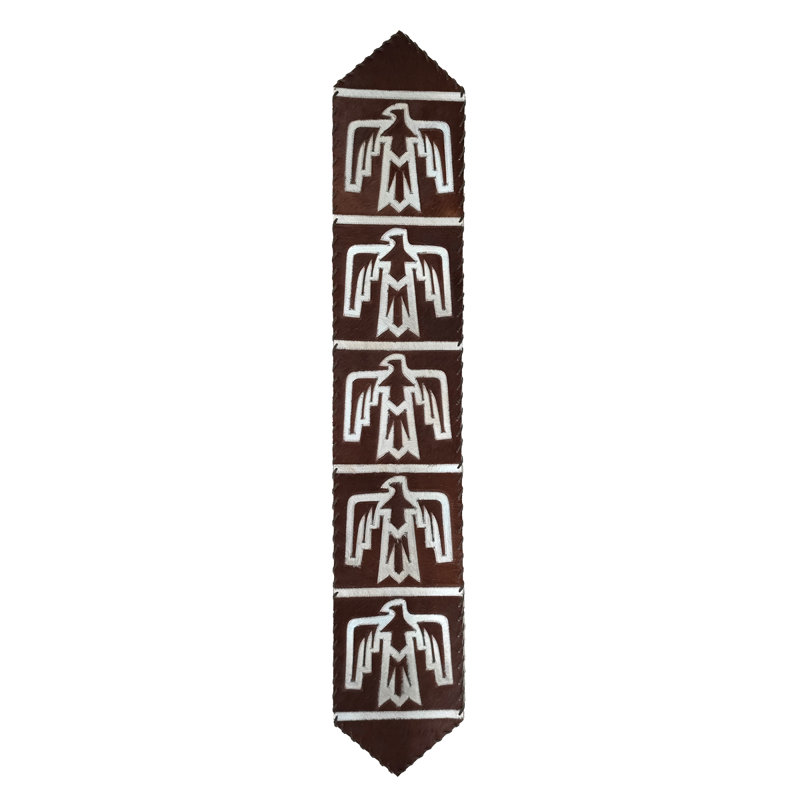 Tan Thunderbird Cowhide Table Runner, 120" L x 12" D, Brown/White