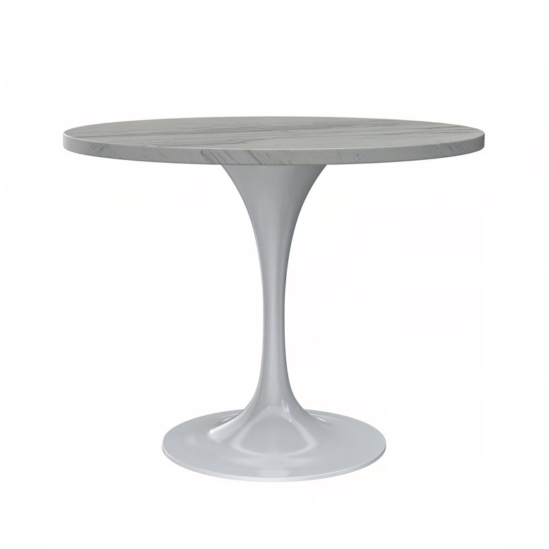Kristifer Round Dining Table with Resin Top and White Stainless Steel Pedestal Base Kitchen Table - Seats 2-6 Person for Kitchen, Dining Room, Cafes