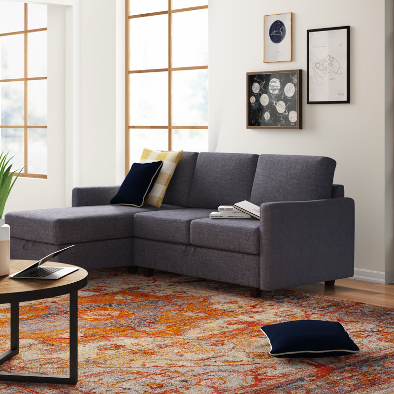 Breinigsville Upholstered L-Shaped Sectional Reversible, Dark Gray Polyester Blend