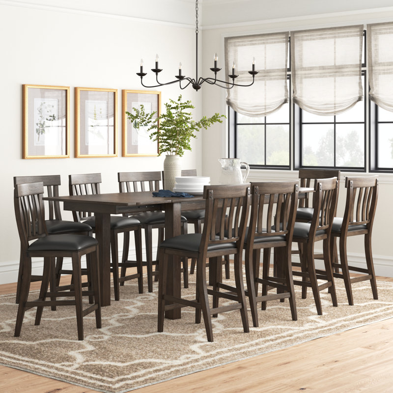 Schoenberg 11-Piece Counter Height Extendable Solid Wood Dining Set