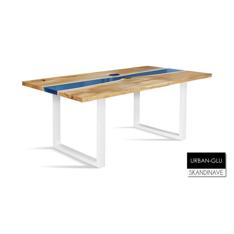 Oak Solid Wood Top Metal Base Dining Table