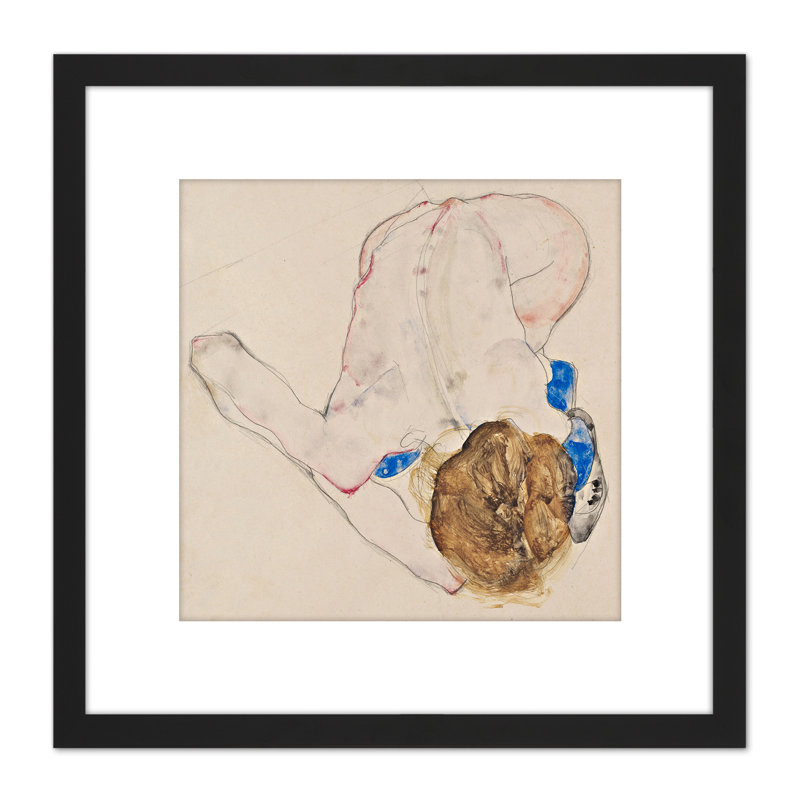 Egon Schiele Nude With Blue Stockings Bending Forward by Egon Schiele - Single Picture Frame Painting