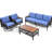 4 Pieces Blue Patio Furniture , Featuring Sofas, 2 Swivel Rocking Chairs And Wood Table, High - Quality Cushions 5 Person With , 3 Seater , Coffee Easy To Install Clean