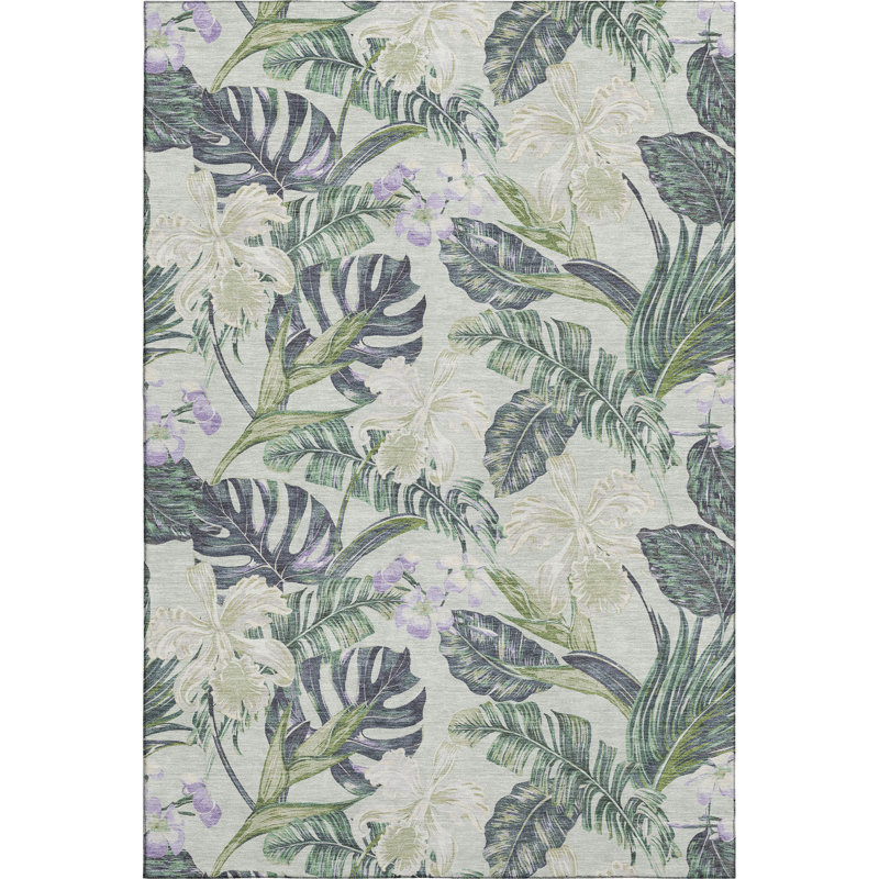 Premium Machine Washable Varroville AMF1708 Floral Rug, Rectangle 3' x 5'
