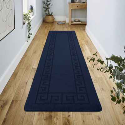 Navy Non Slip Rocco Area Rugs & Runners – Luxury Living Room Carpet, Bedroom Rug, Kitchen Floor Mat & Hallway Door Mat