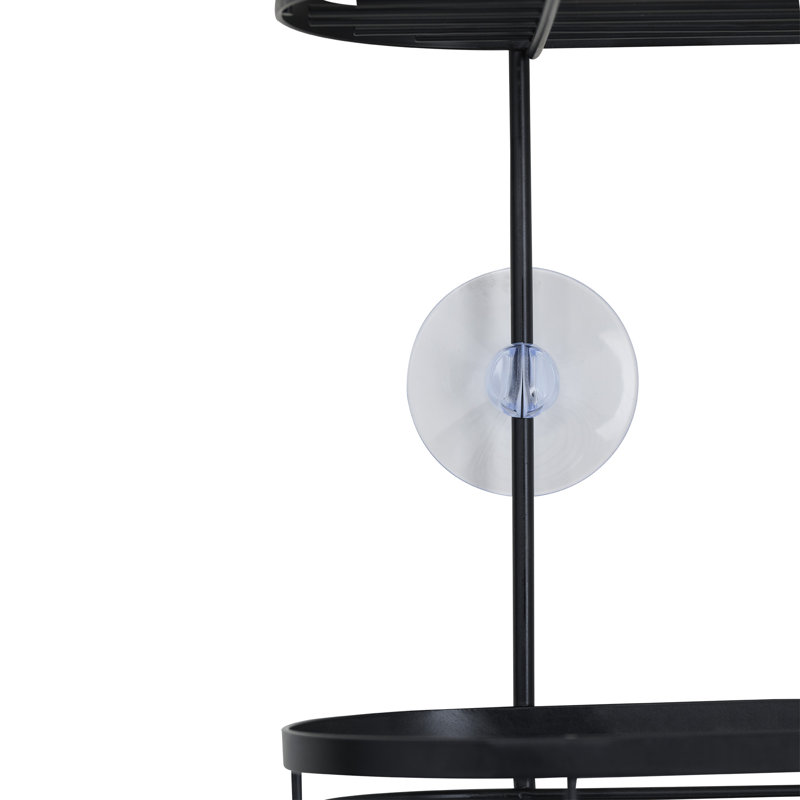Grand chariot de douche moderne à 3 niveaux avec accents en bande antidérapant et antidérapant noir mat, Noir mat